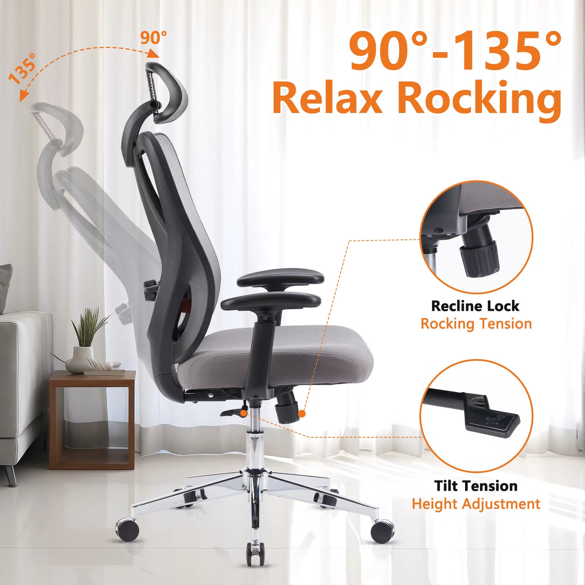 High Back Ergonomic Mesh Office Chair with Headrest and Waistrest N977