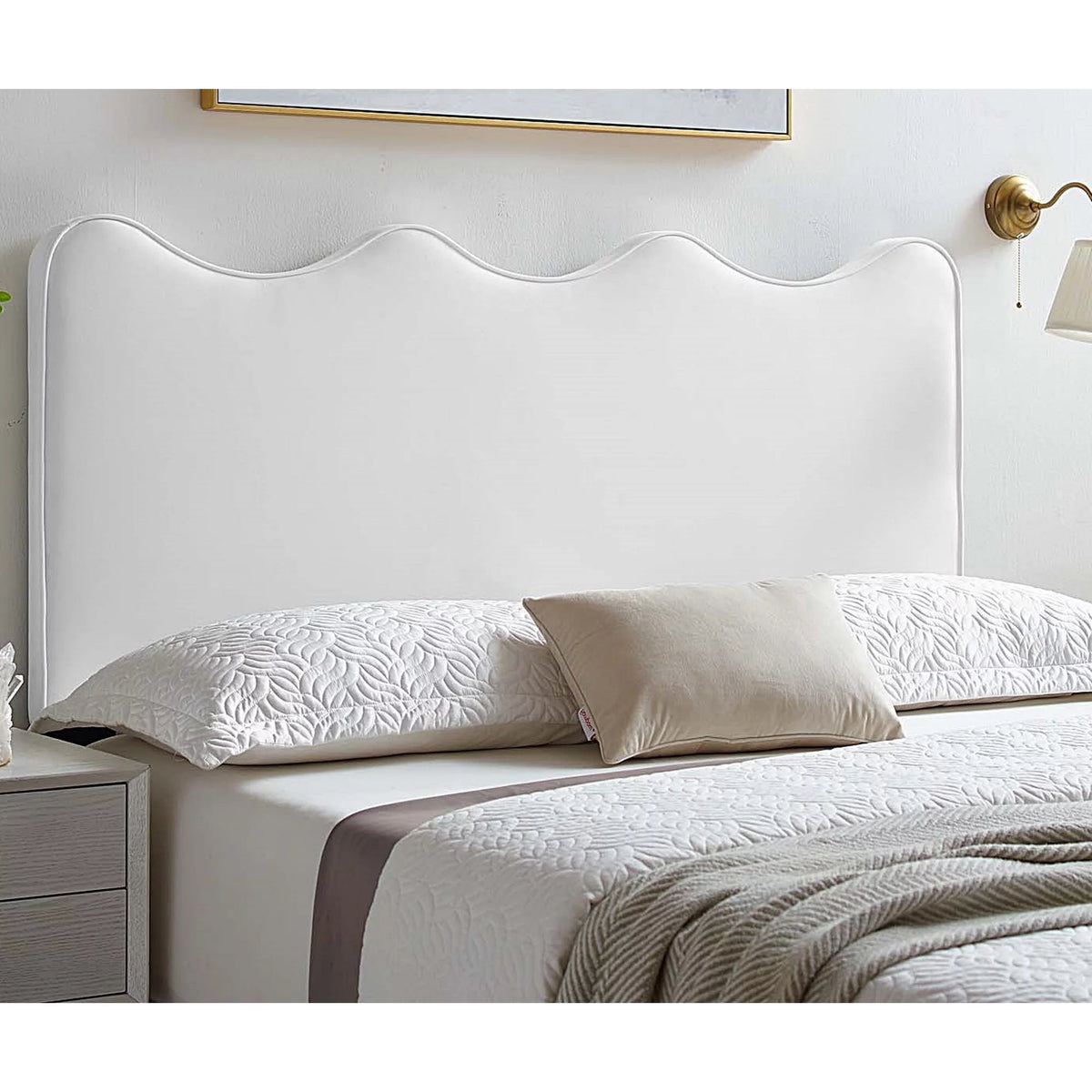 White Velvet Upholstered King California King Headboard V5930