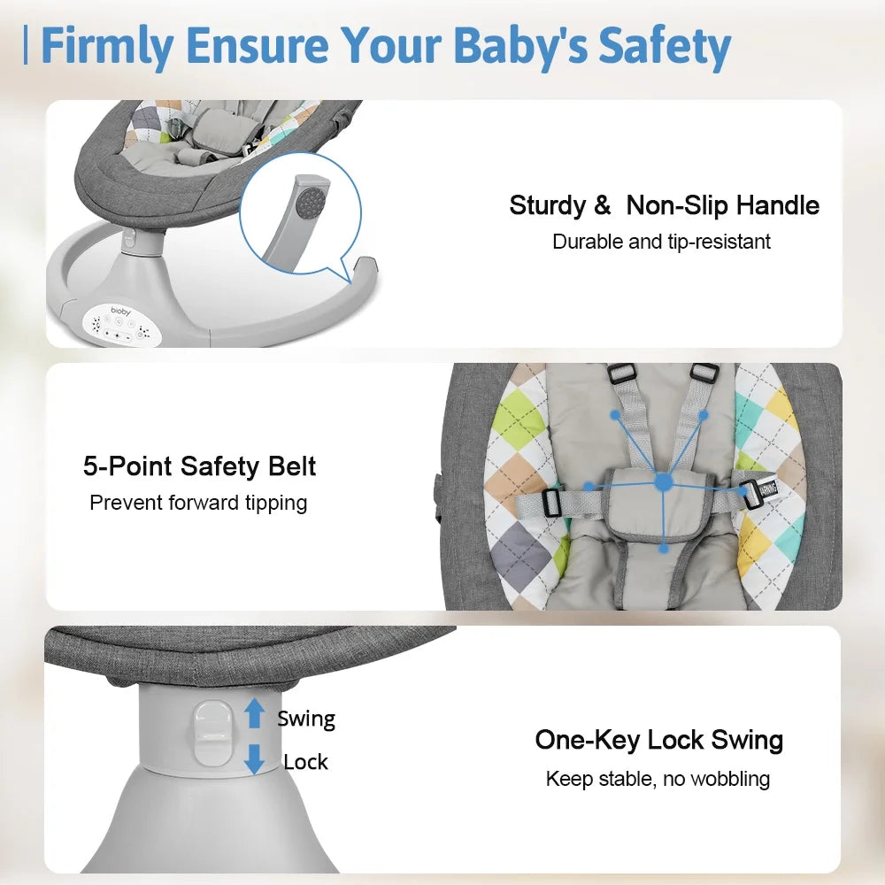 Electric Baby Swing with Remote Control, 5 Swing Speeds, Grey Z790