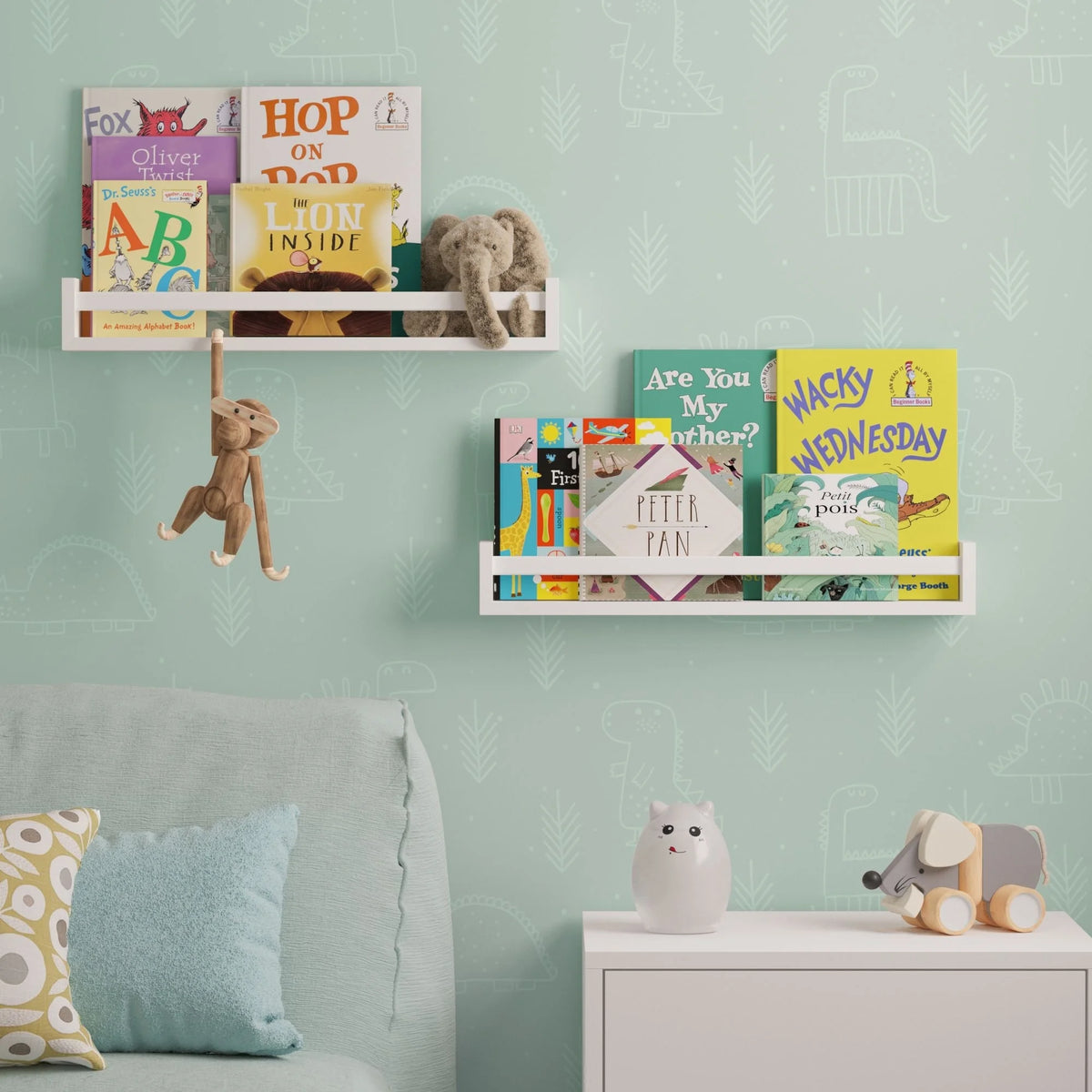 24" White Wood Floating Shelves Set of 2 K854
