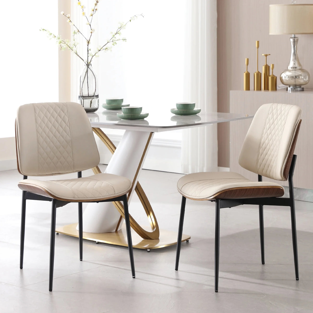 Mid Century Modern Faux Leather Dining Chairs Set of 2 O951119
