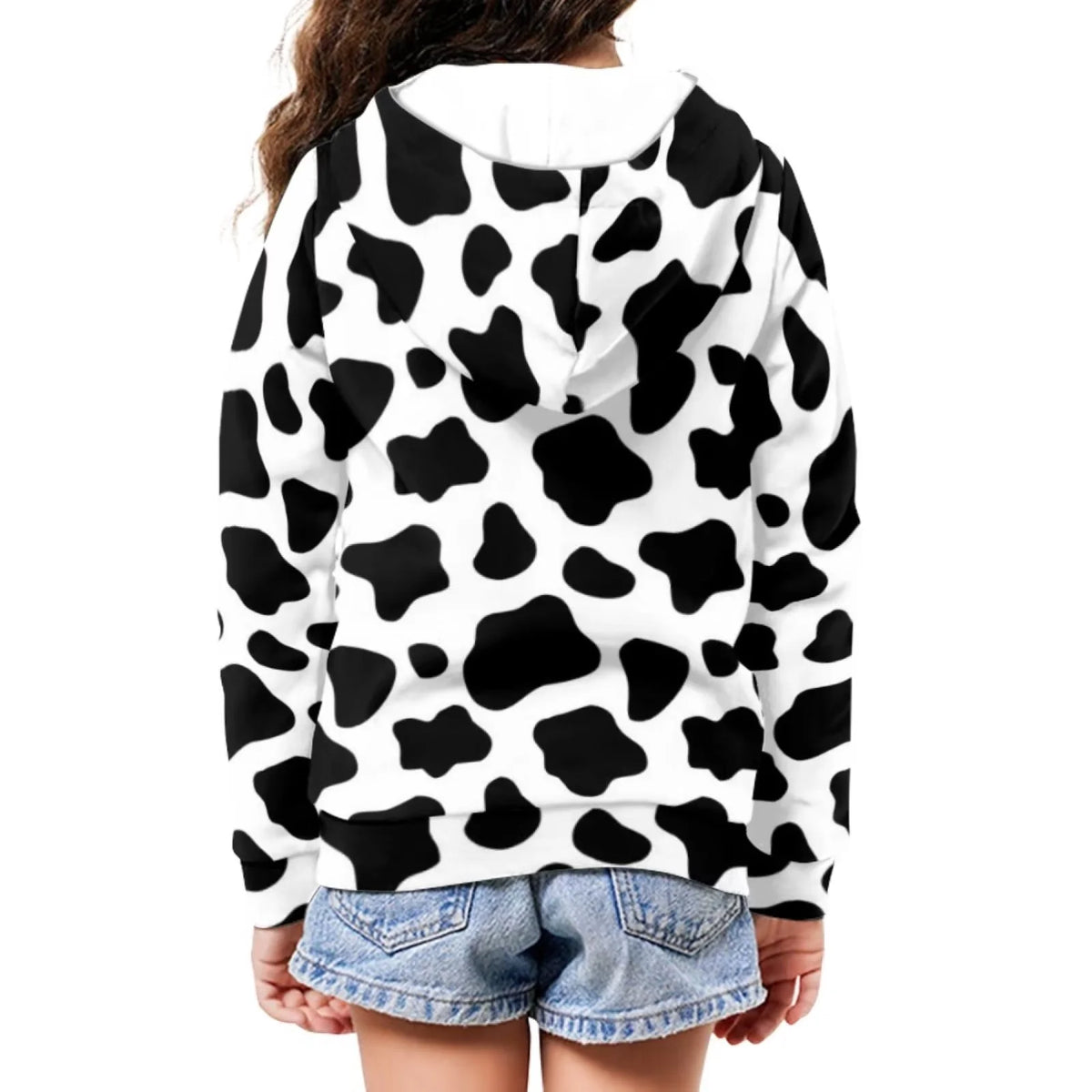 Milk Cow Print Zip Up Hoodies Sweatshirt B8826