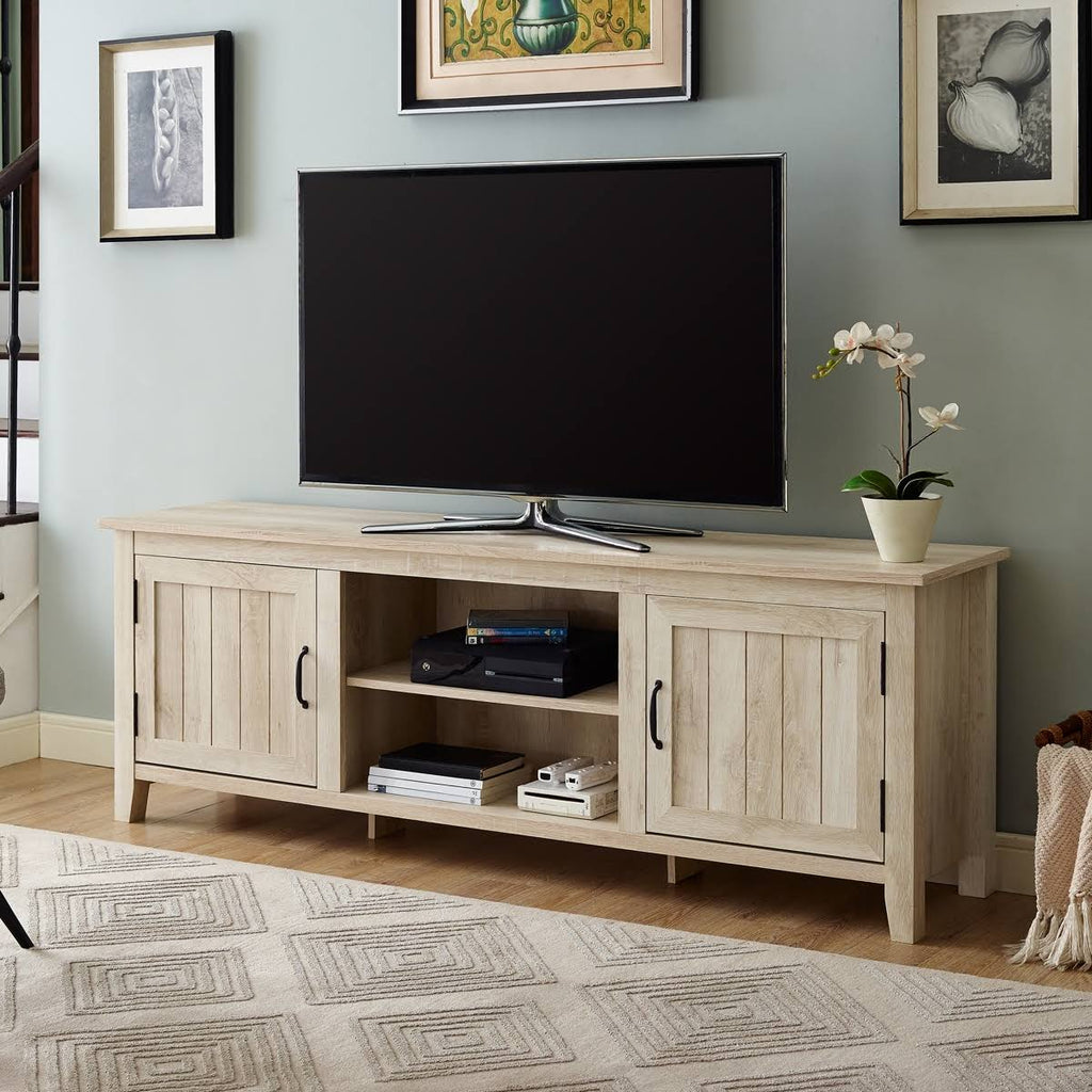 Sand Modern Farmhouse Console with Side Beadboard Doors R895779