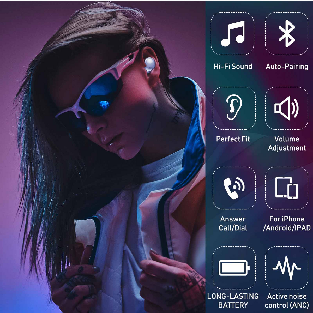 Purple True Wireless Earbuds with Active Noise Cancelling Y22235