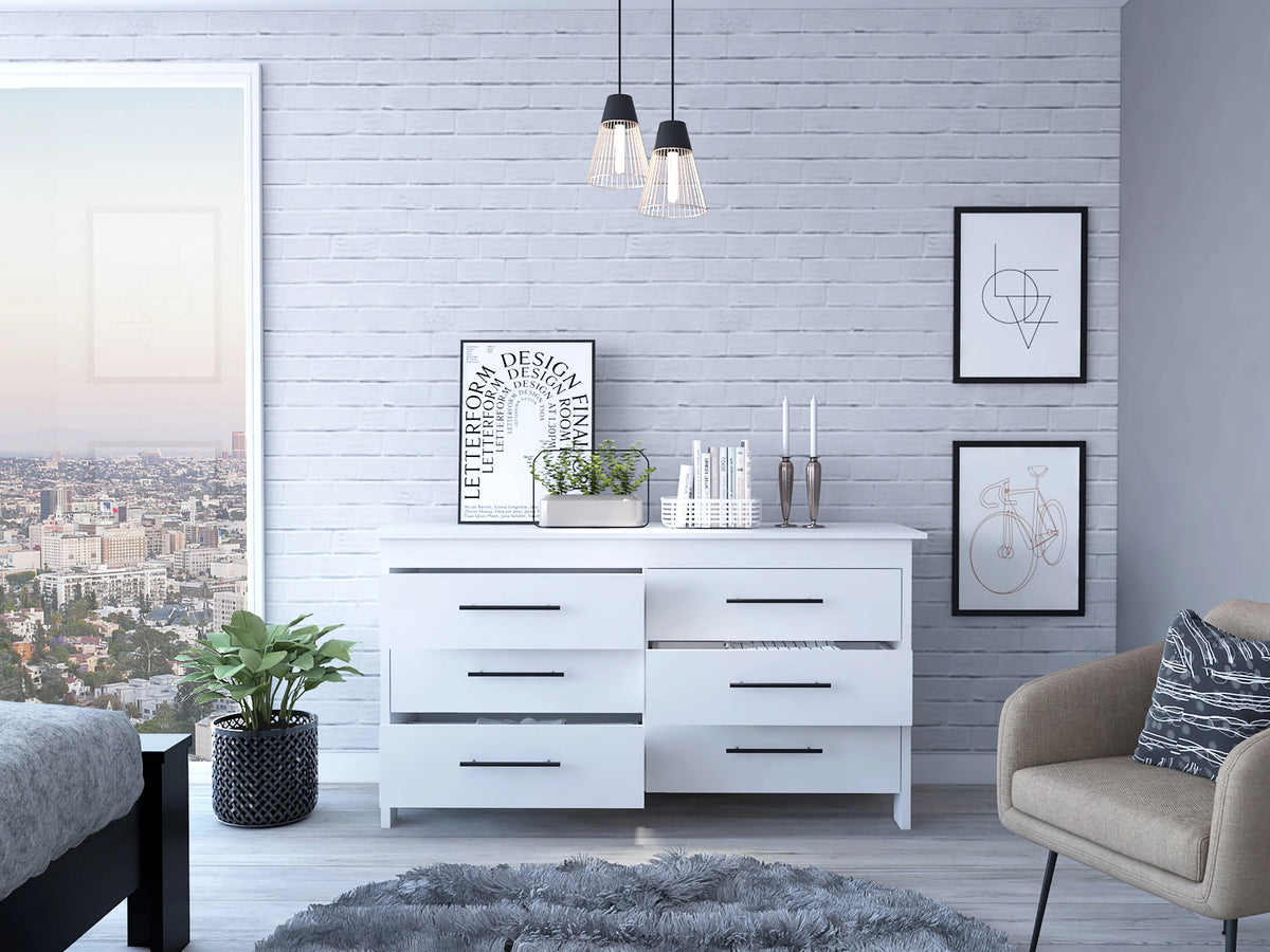 White 6 Drawer Wood Dresser L617