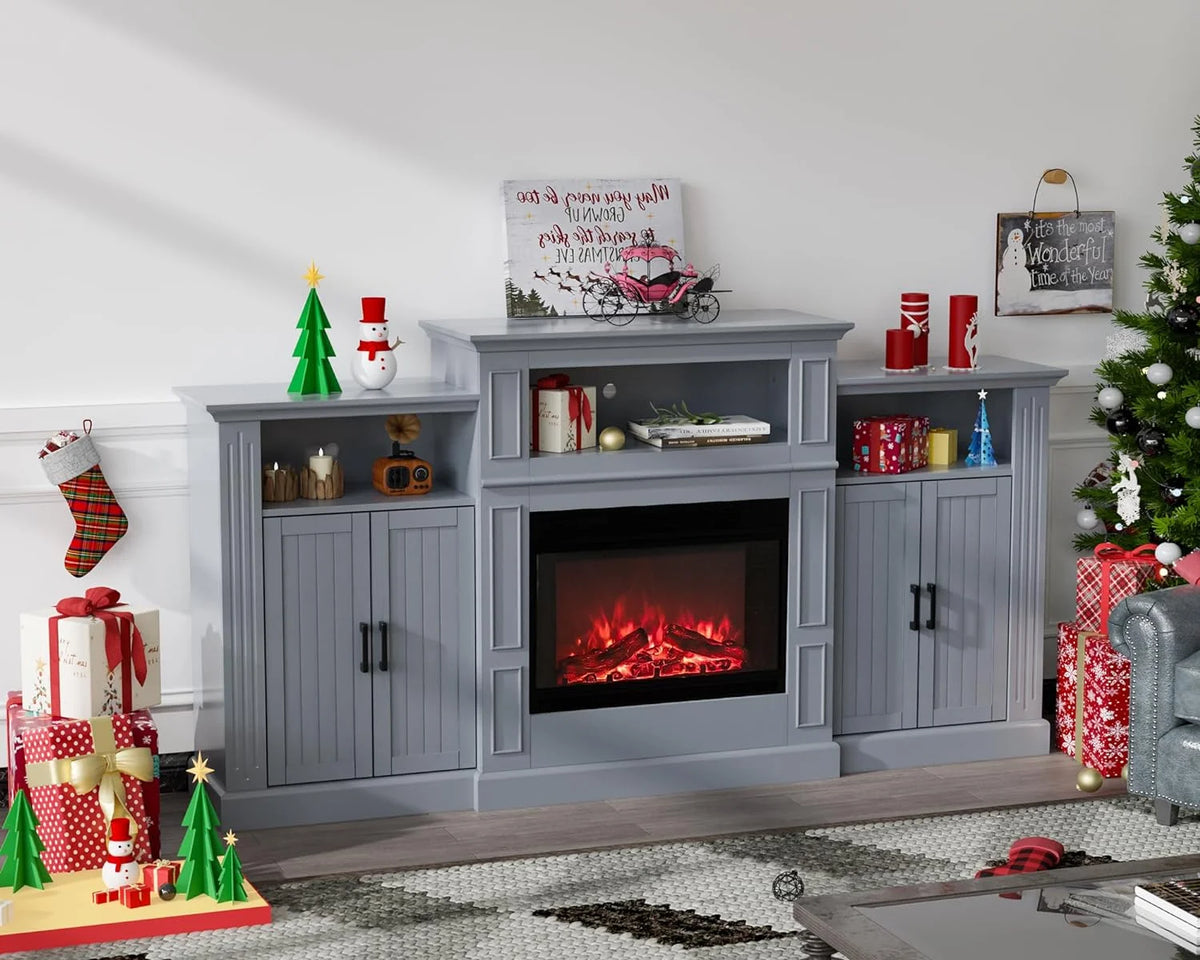 Electric Fireplace with Mantel, 79 inches Fireplace TV Stand Media Console Entertainment Center, Gray H289825
