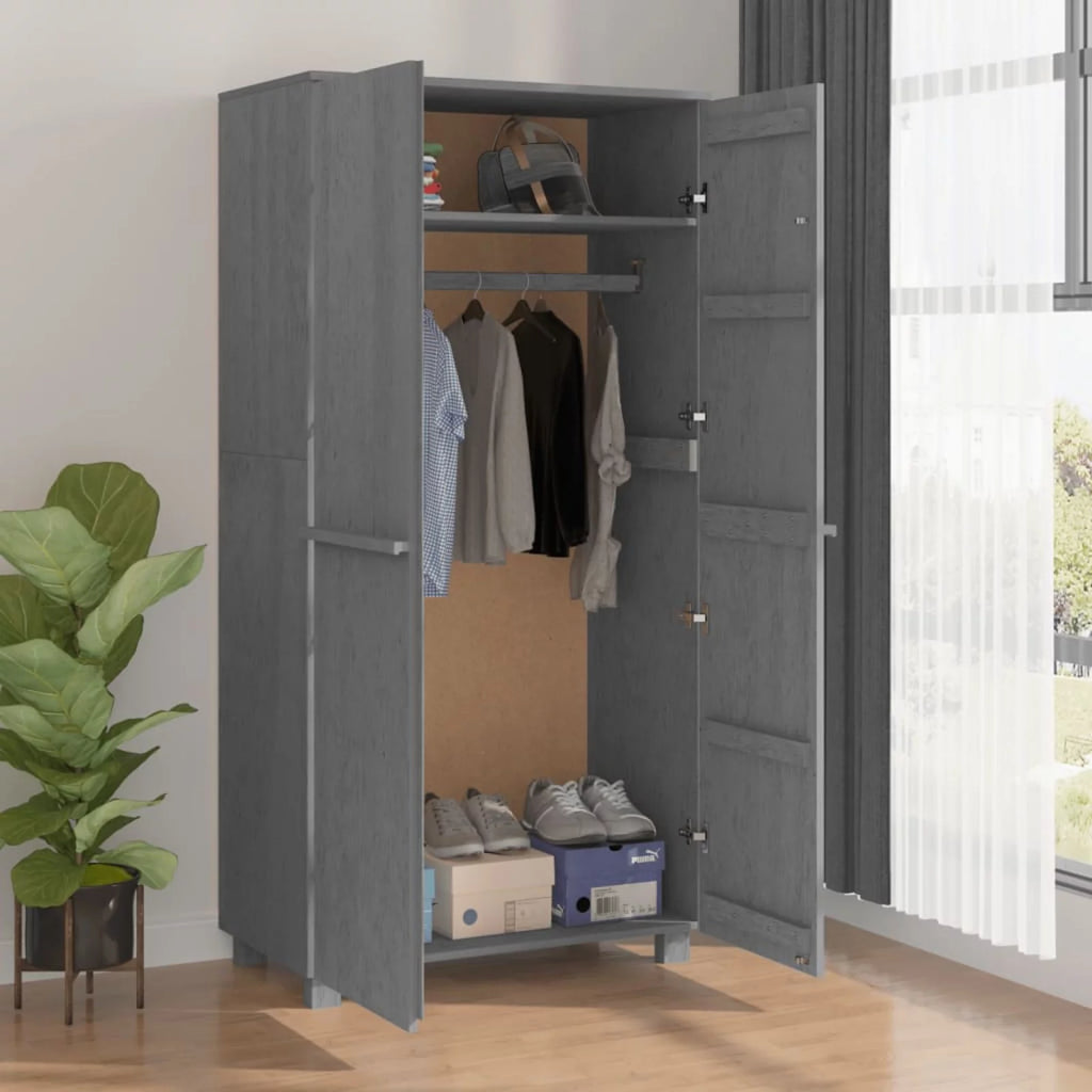 Dark Gray Solid Wood Pine Wardrobe X7515