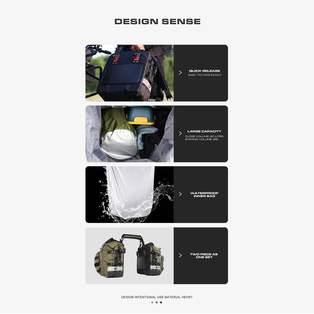 Polyester Motorcycle Side Saddle Bag 20L with Removable Waterproof Inner Bag Q59180