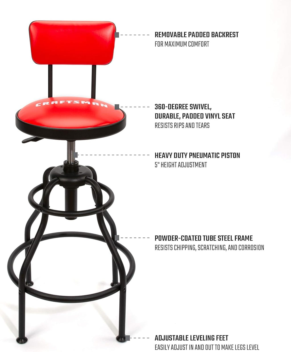 Adjustable Height Work Shop Stool with Padded Vinyl Seat O21443