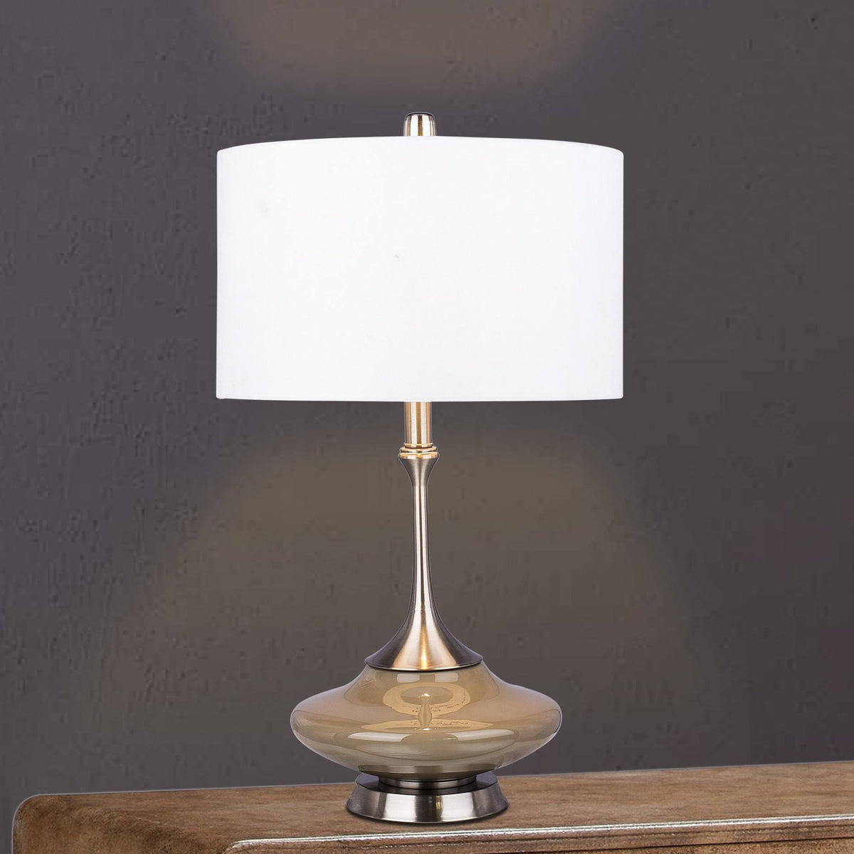 Retro 26.5 inch Grey Glass Brushed Steel Metal Table Lamp P8432