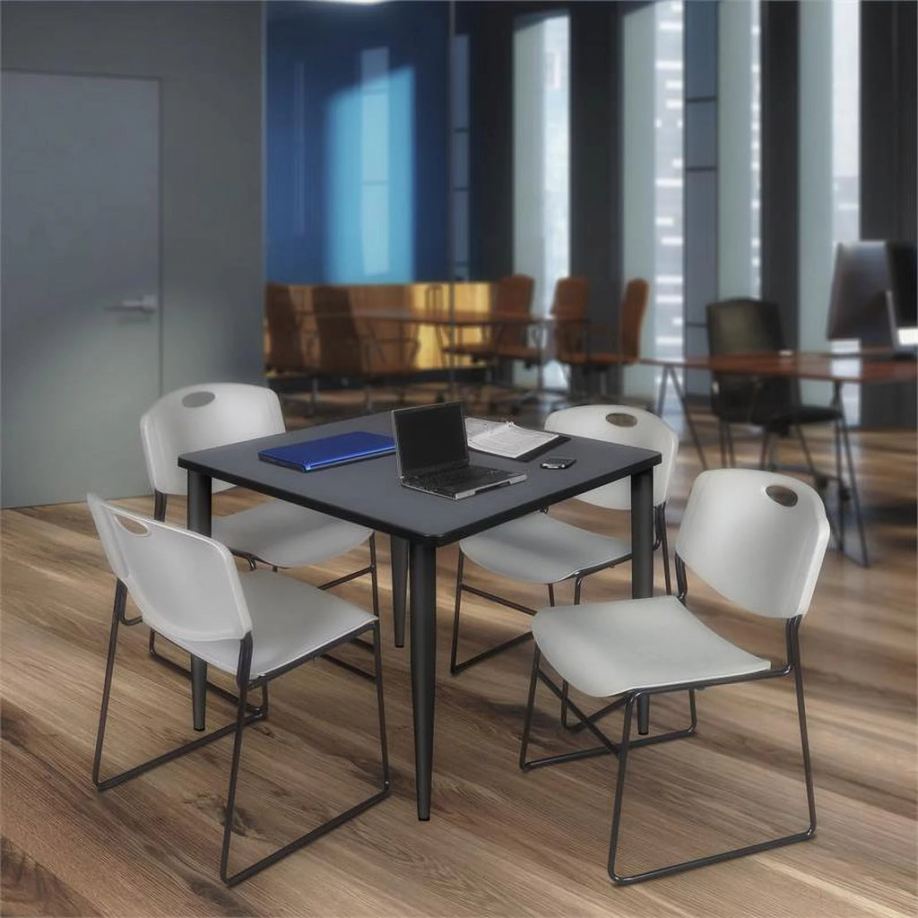 48" Square Breakroom Table & 4 Stack Chairs F1490