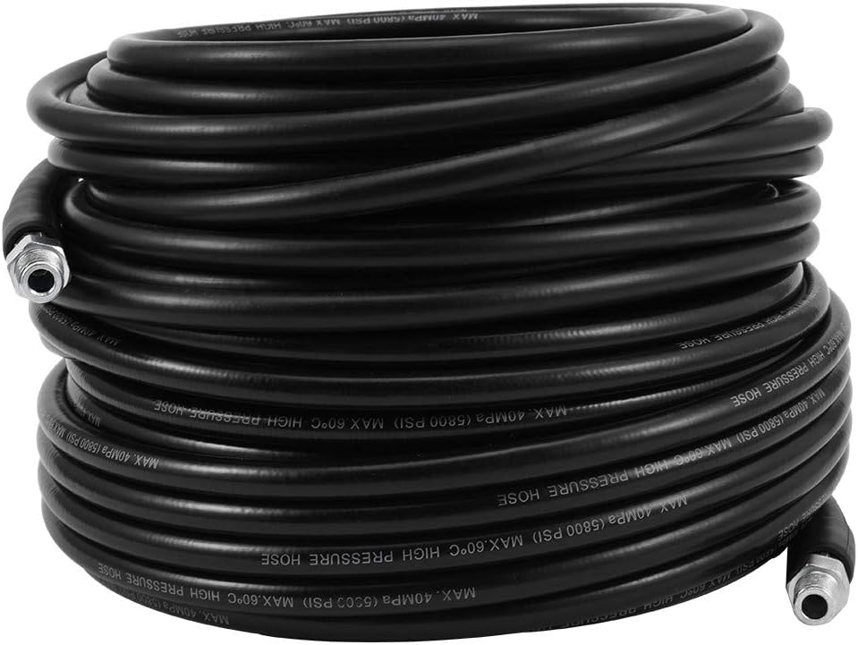 Sewer Jetter Kit for Pressure Washer, 50FT 5800PSI Drain Cleaner Hose 1/4 Inch NPT, Rotating Sewer Jetting Nozzle with Spanner Waterproof Tape Q360