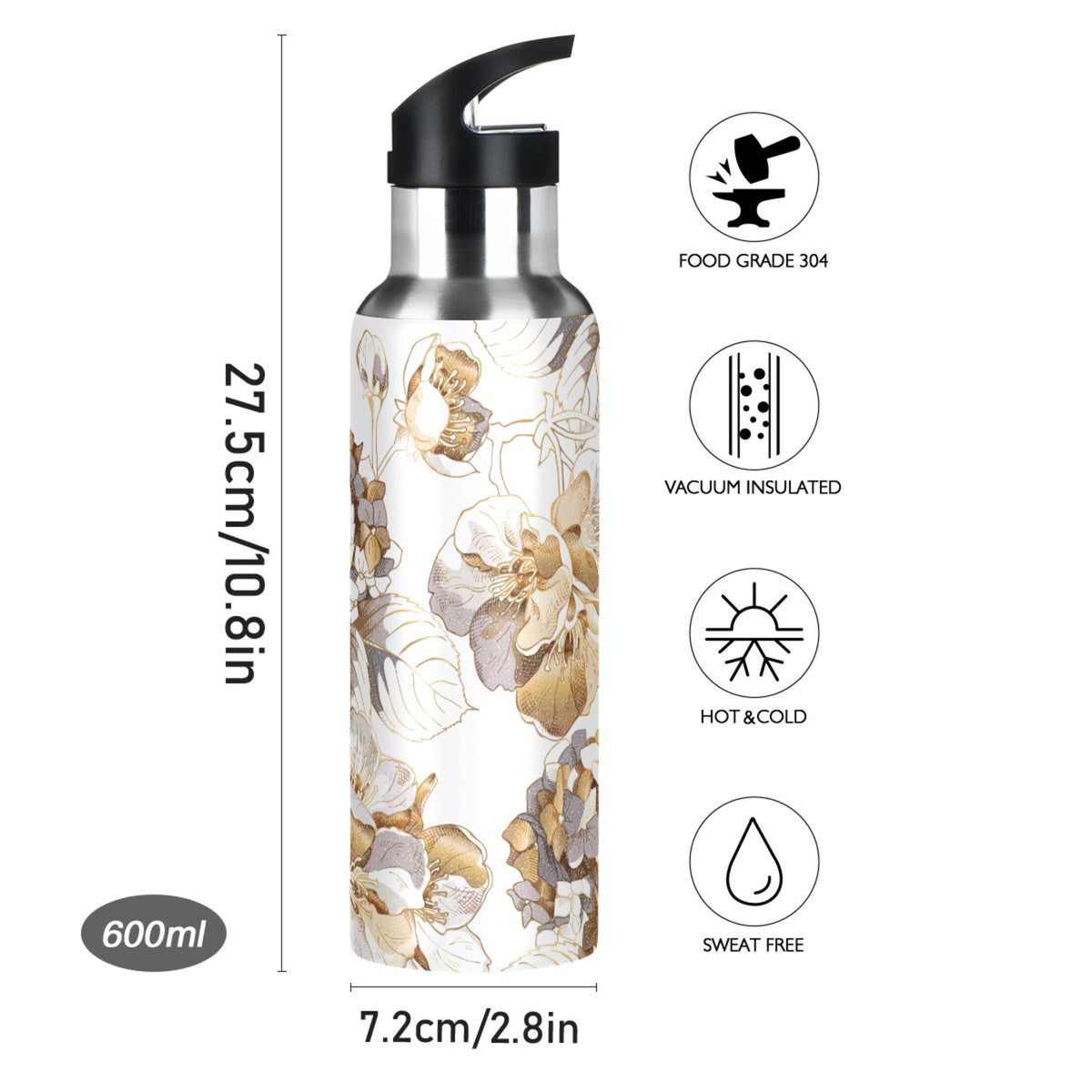 Stainless Steel Insulated Thermos Vacuum Flask with Straw Lid Y661662