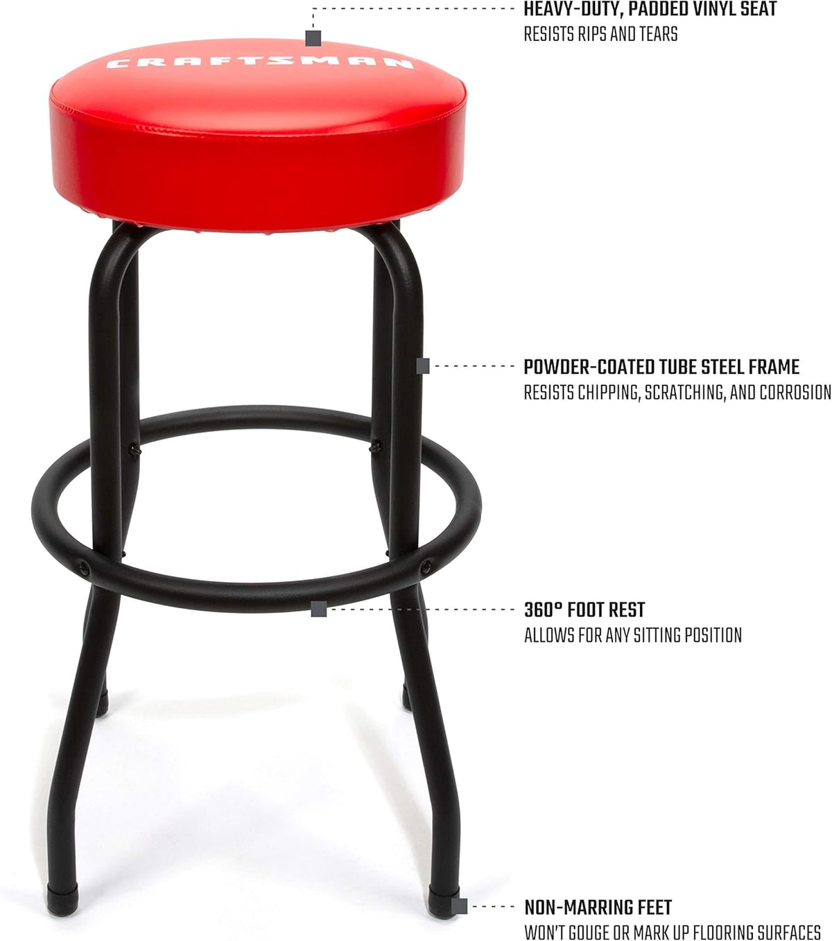 Adjustable Height Work Shop Stool with Padded Vinyl Seat O21443