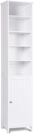 White Tall Bathroom Storage Cabinet with Door and 5 Adjustable Shelves L862
