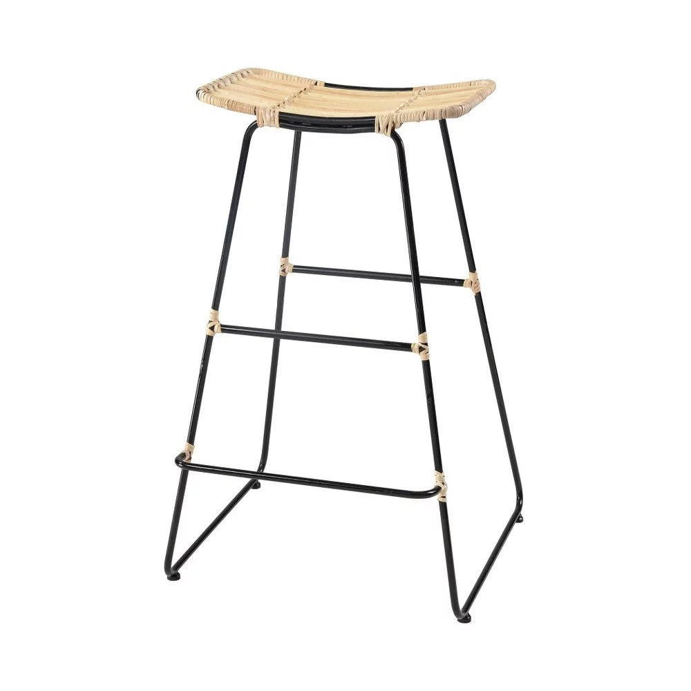 Natural Bamboo Stool with Black Metal Frame I87569