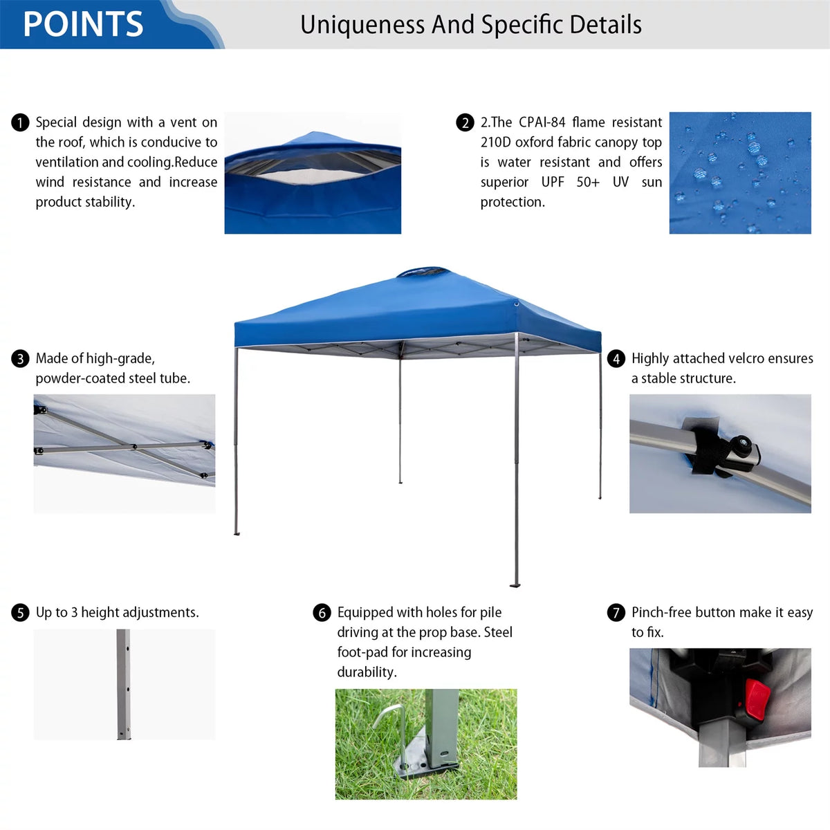 10x10ft Pop-up Canopy Tent with Wheeled Bag - Blue H238