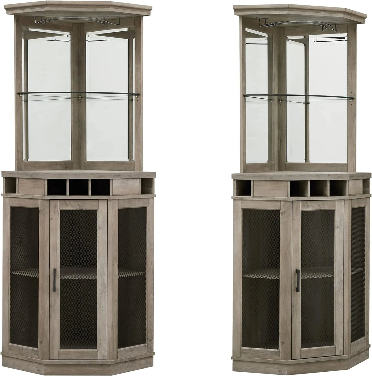 Stone Grey Corner Bar Unit with Built-In Wine Rack and Lower Bar Cabinet I6049