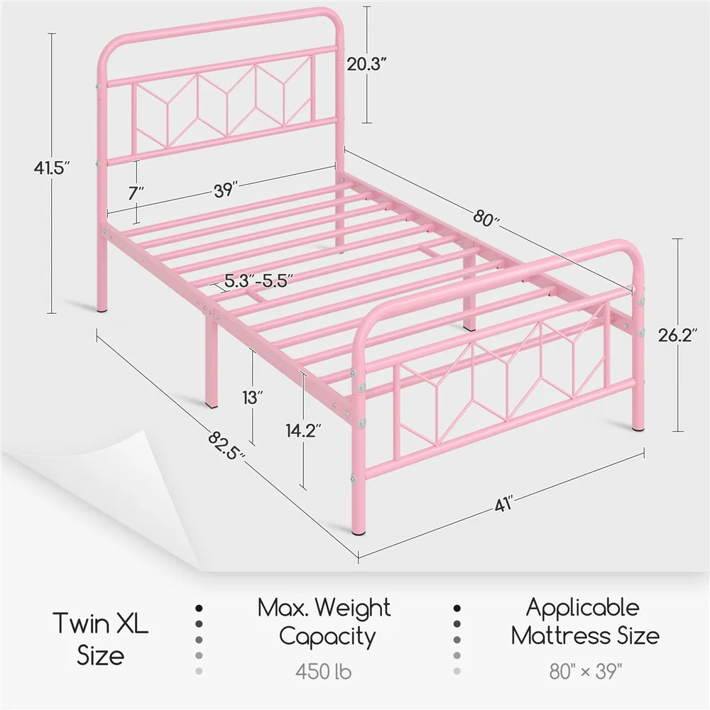 Pink Twin XL Metal Platform Bed I21145