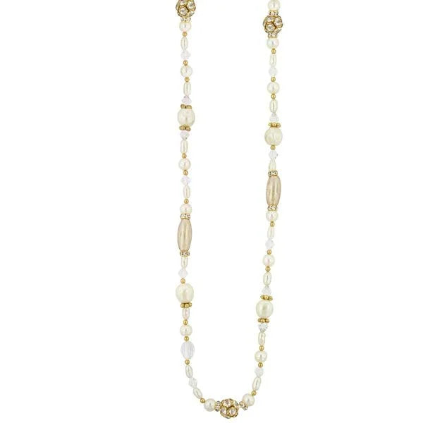 Faux Pearl And Crystal Rope Necklace 38" H8272