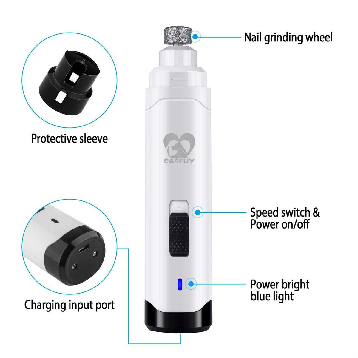 Dog Nail Grinder 2-Speed Electric Rechargeable Pet Nail Trimmer T89768
