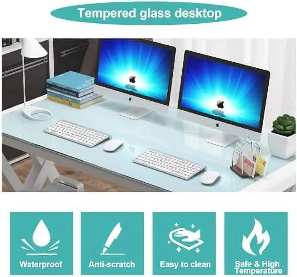 55.1 Inch Computer Desk with Tempered Glass Desktop and Metal Frame G223