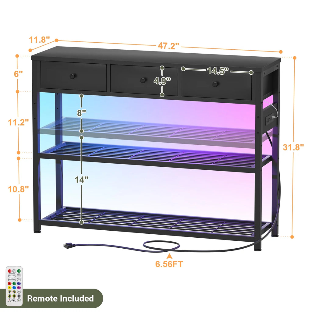 Black Console Table with Charging Station and Storage Shelves J374998