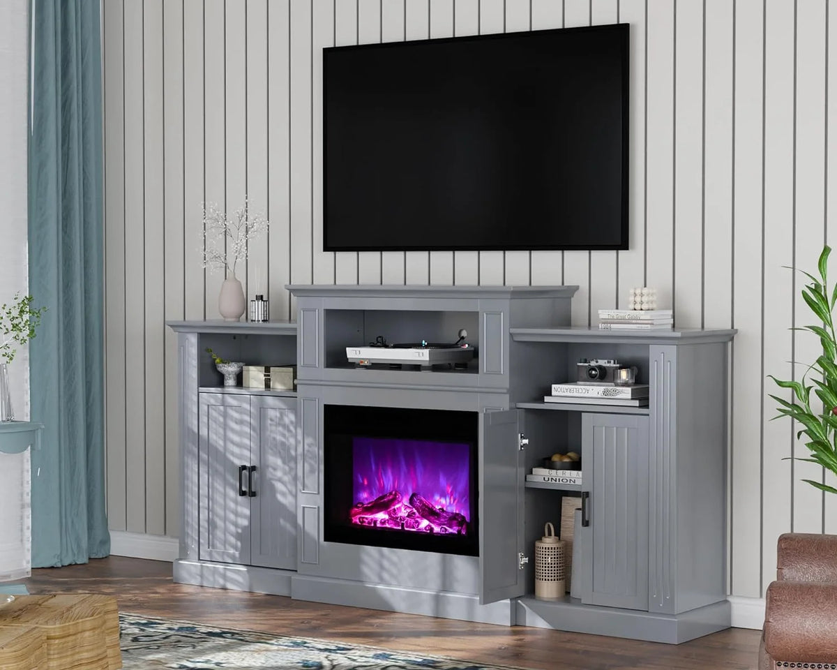 Electric Fireplace with Mantel, 79 inches Fireplace TV Stand Media Console Entertainment Center, Gray H289825