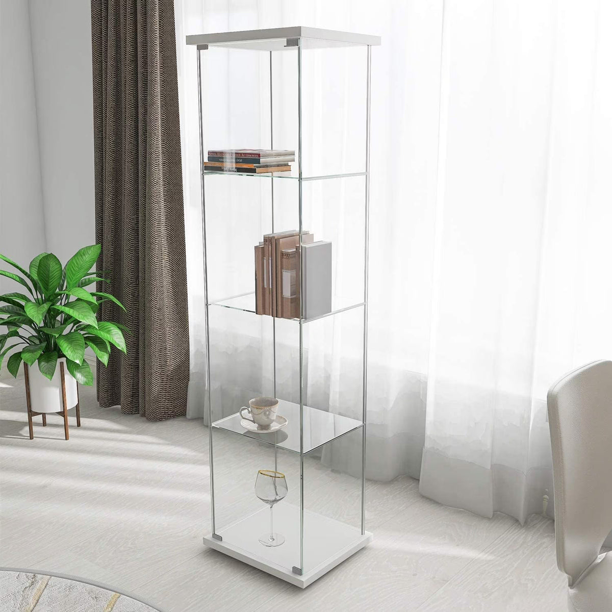 White Glass Display Cabinet with 4 Shelves I710