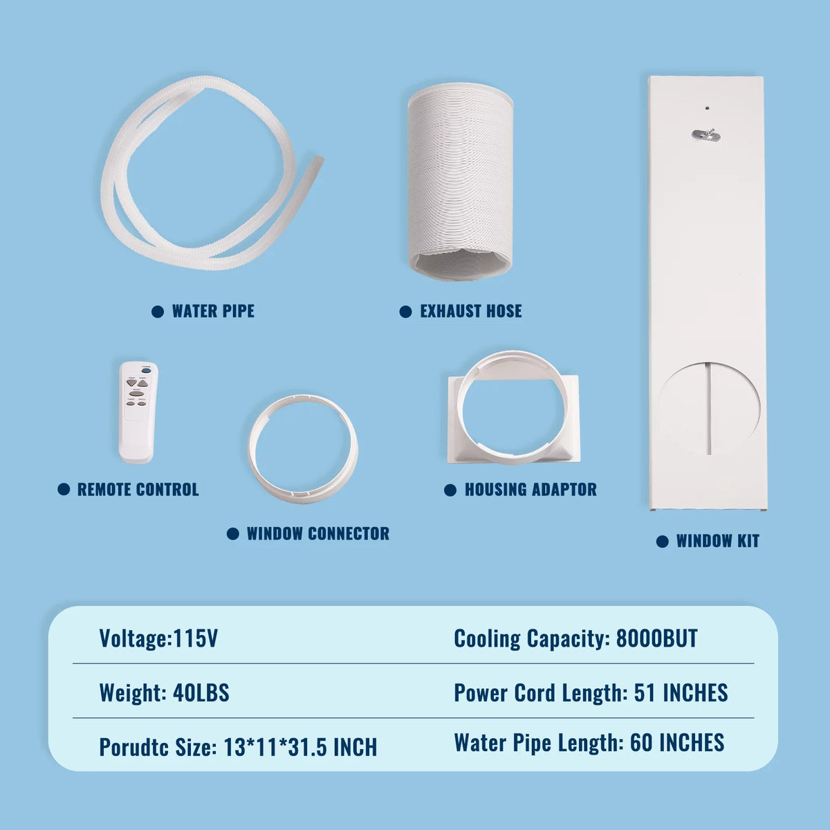 8000 Btu Portable Air Conditioner with Dehumidifier & Fan C3079