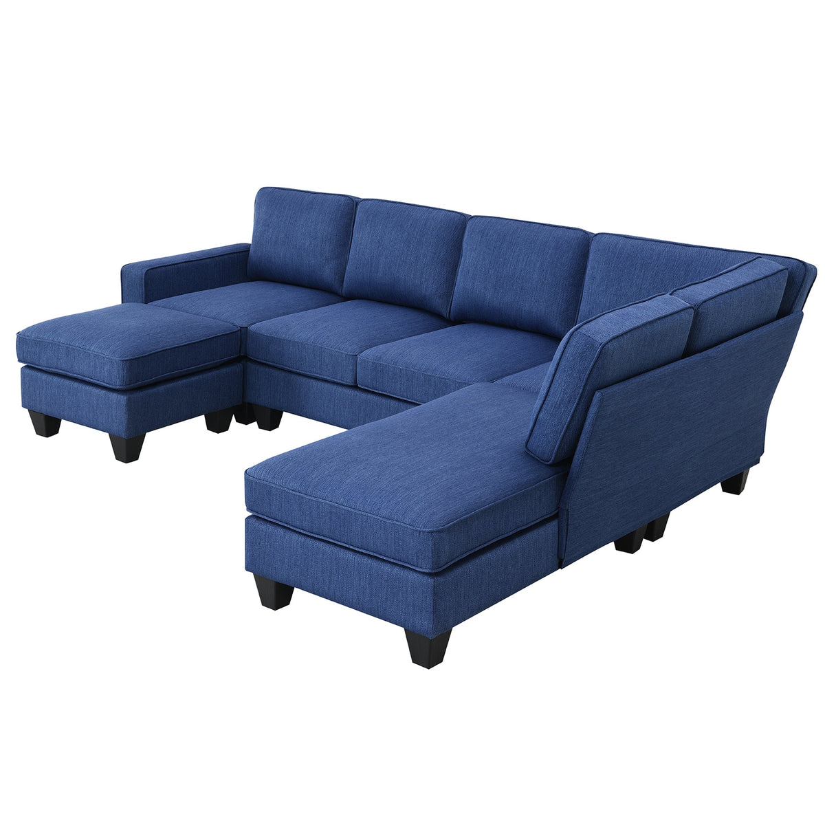 Blue Linen Fabric L-shaped Sectional Sofa I678108