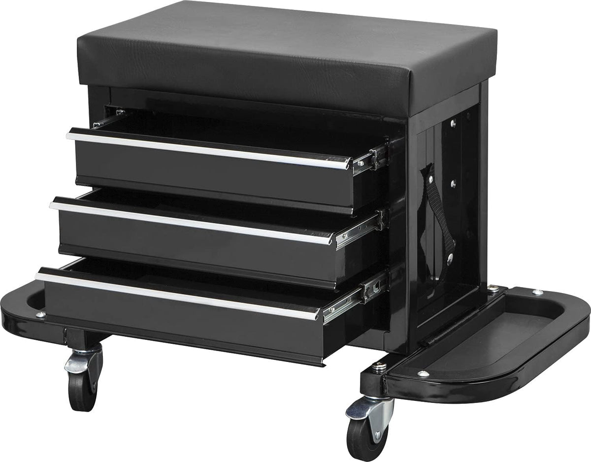 Black 3 Drawer Rolling Garage Tool Storage Chest and Seat B618
