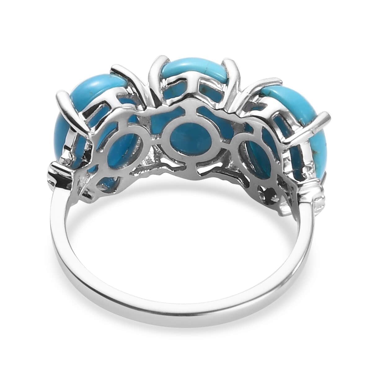 10K White Gold Oval Turquoise Diamond 3 Stone Ring Size 9 R24885