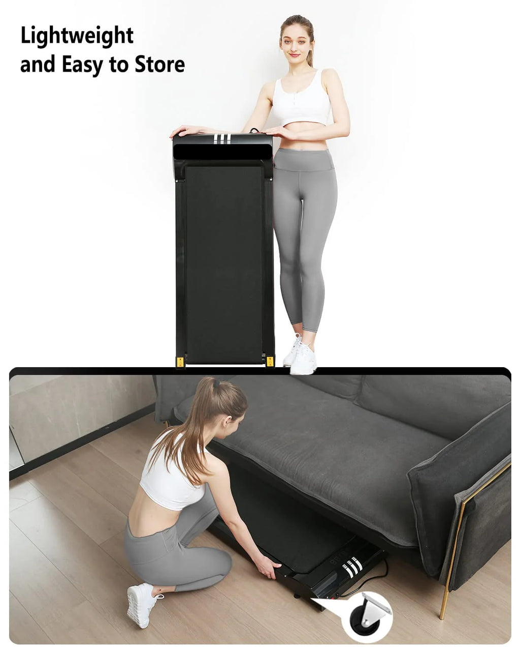 2 in 1 Under Desk Treadmill, 2.5HP Quiet Portable Treadmill, Black N389