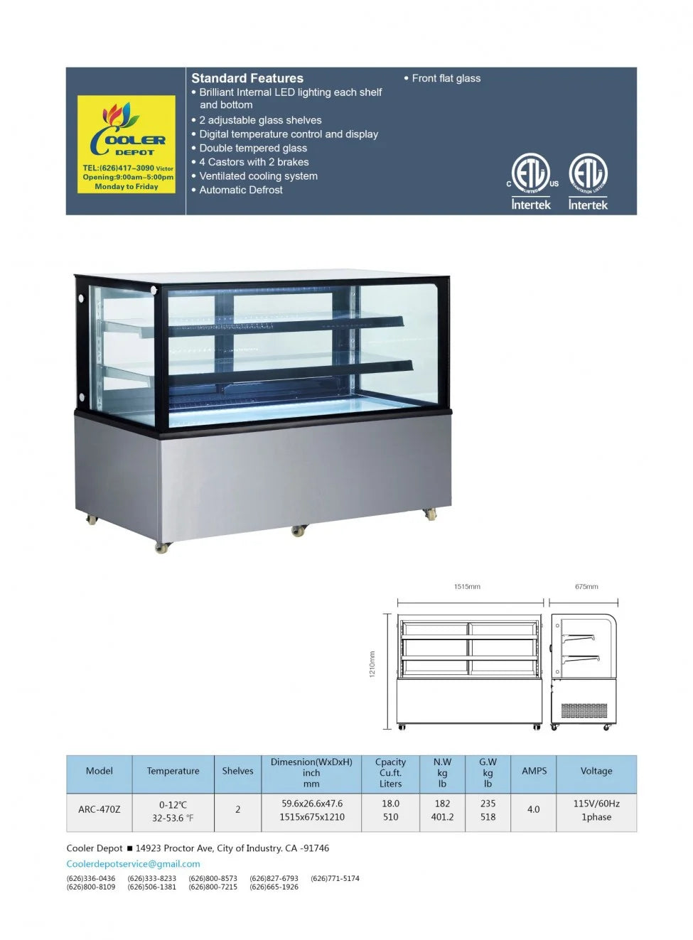 60 ins Bakery Refrigerator Case A24076