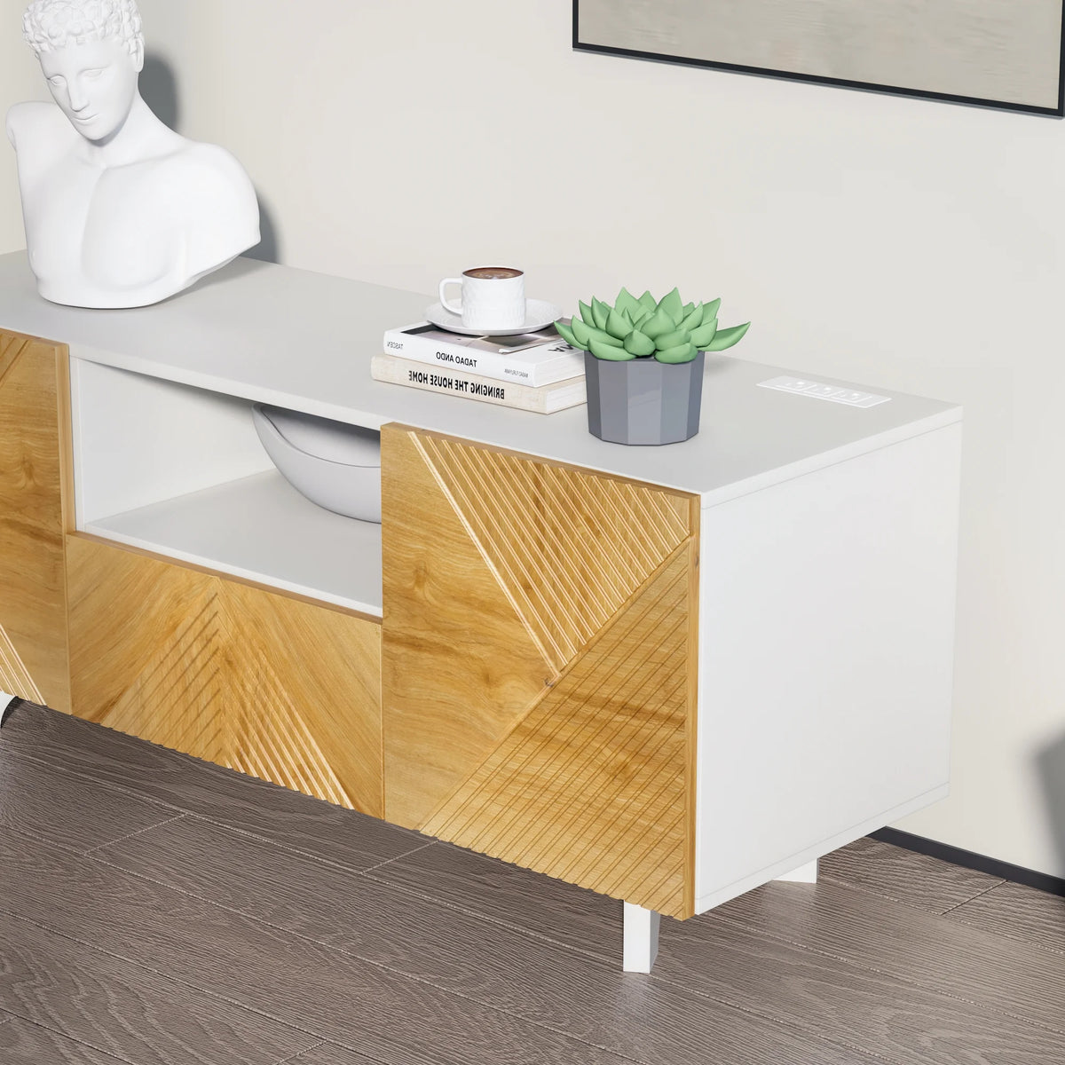 Mid Century Modern TV Stand with Power Outlets Q475