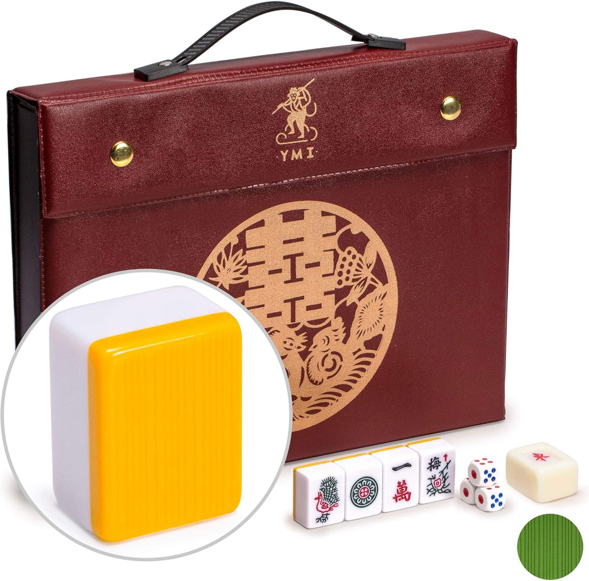 Chinese Mahjong Game Set with 146 Medium Size Tiles, 3 Dice and a Wind Indicator O37568