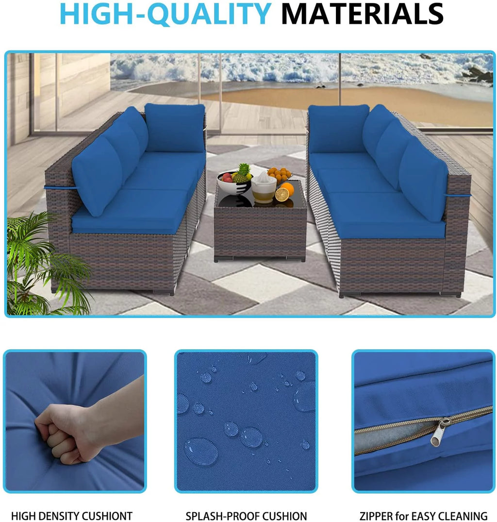 8 Pieces Outdoor Patio Furniture with Fire Pit Table Q7249
