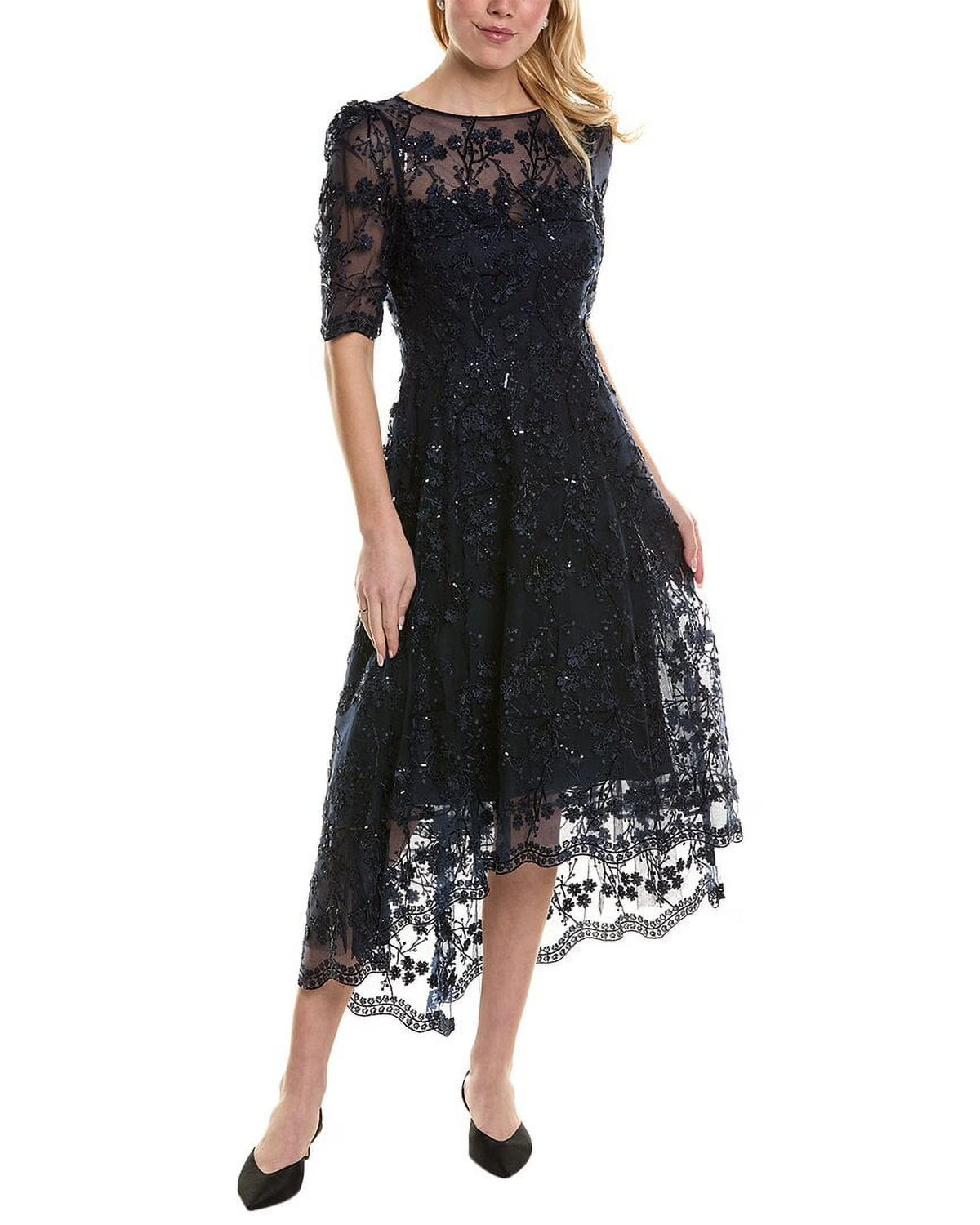 Embroidered Lace Midi Dress, 16, Blue G830770