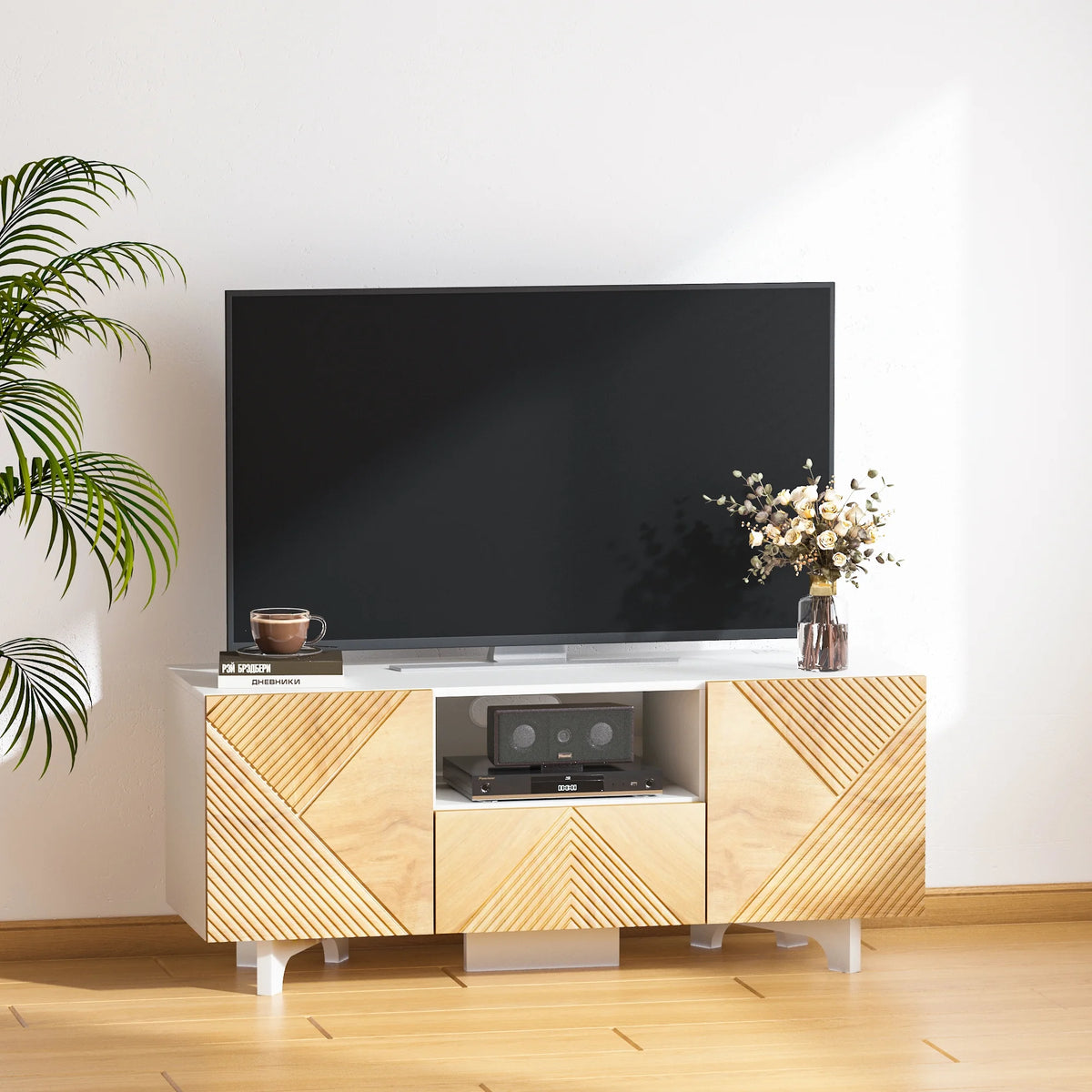 Mid Century Modern TV Stand with Power Outlets Q475