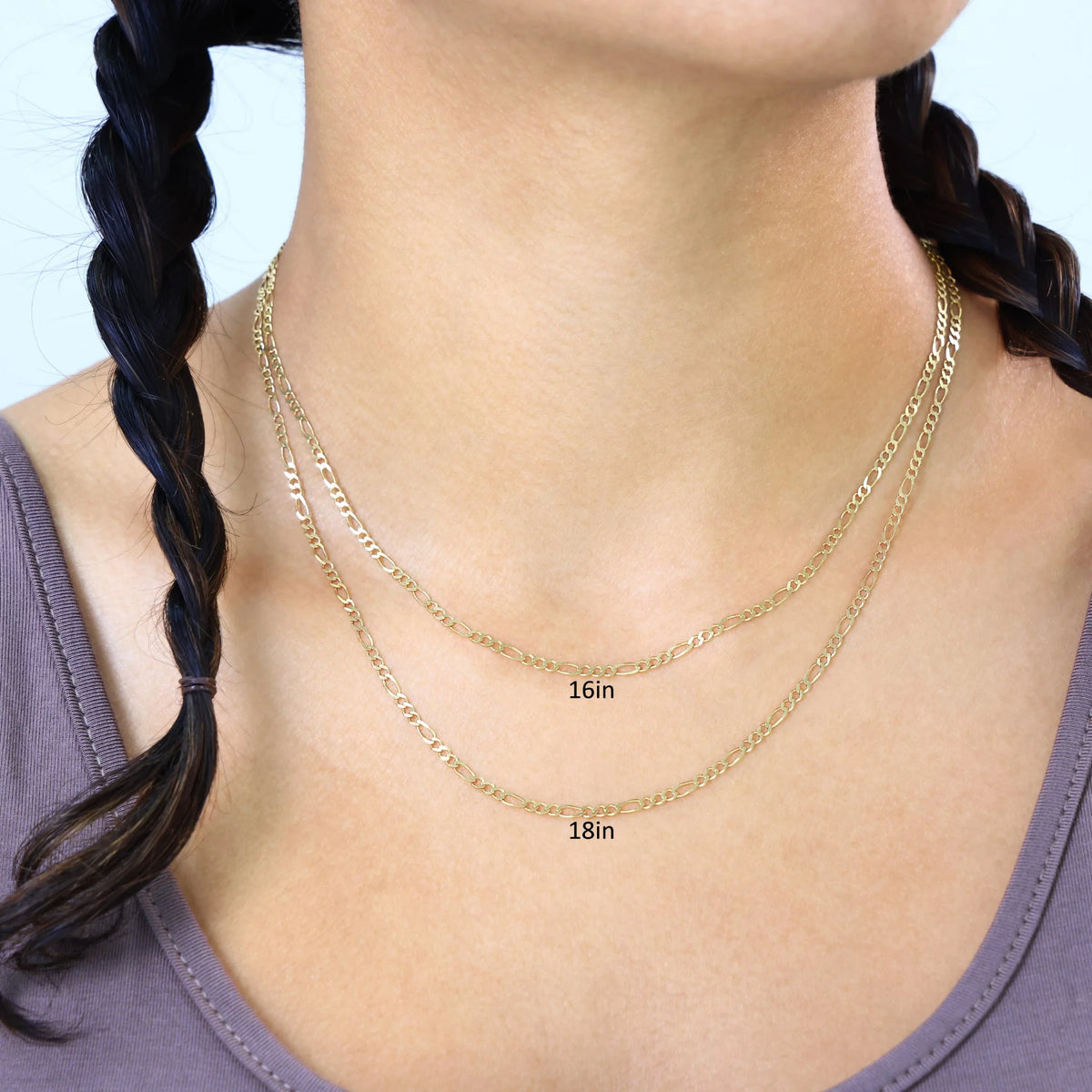 10k Yellow Gold Solid Figaro Chain Link Pendant Necklace 16" - 24" T303959