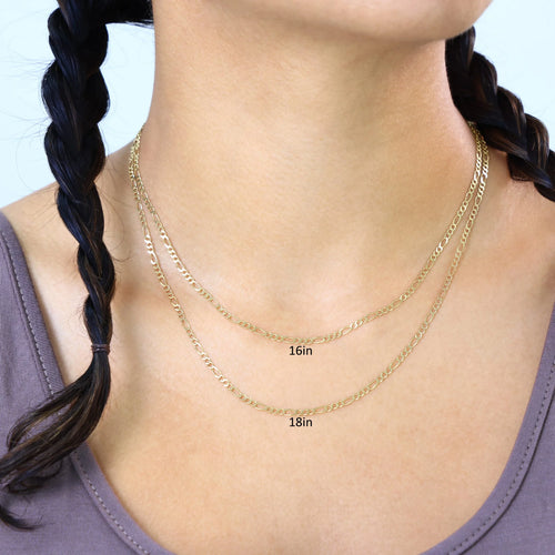 10k Yellow Gold Solid Figaro Chain Link Pendant Necklace 16" - 24" T303959