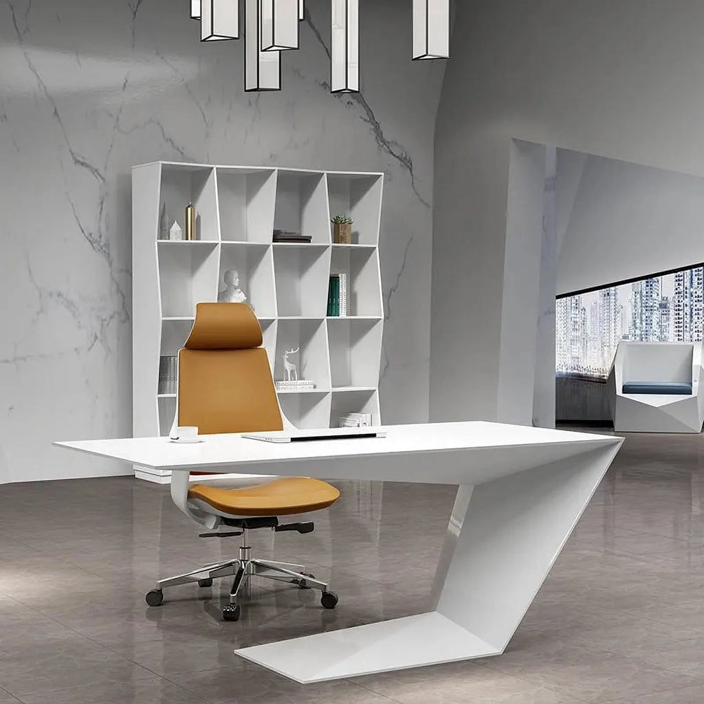 White L Shape Office Desk with Drawer L19709