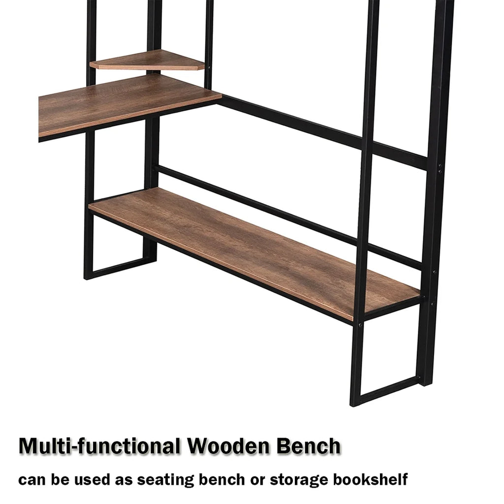 Full Size Metal Loft Bed with Desk and Shelves O336