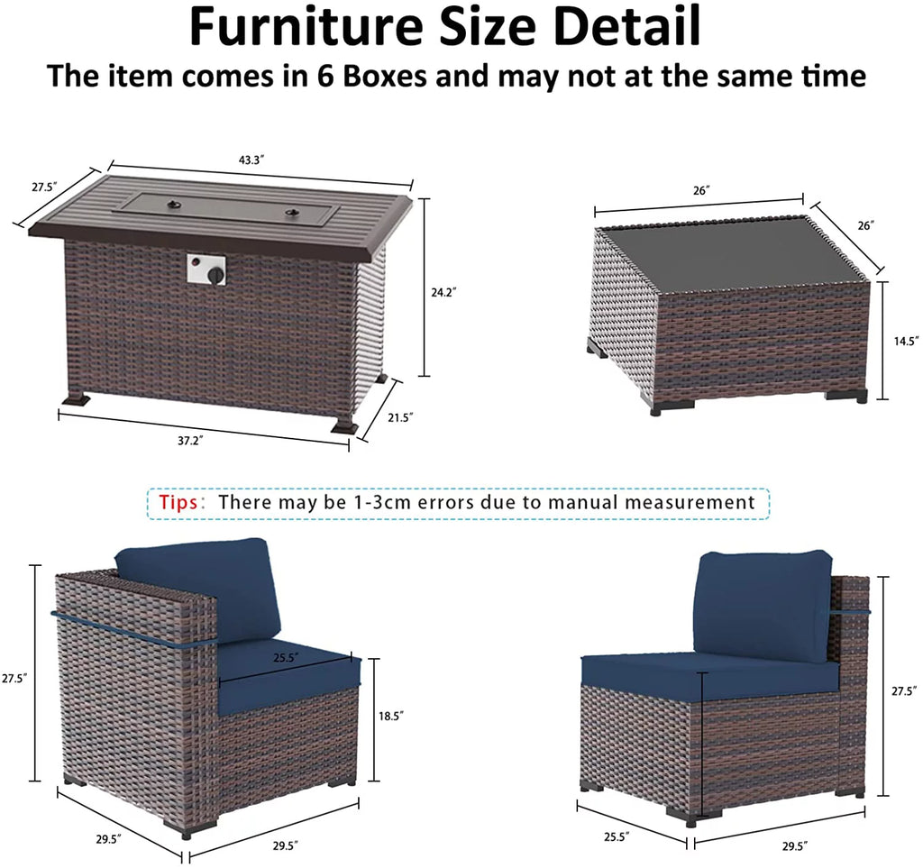 8 Pieces Outdoor Patio Furniture with Fire Pit Table Q7249