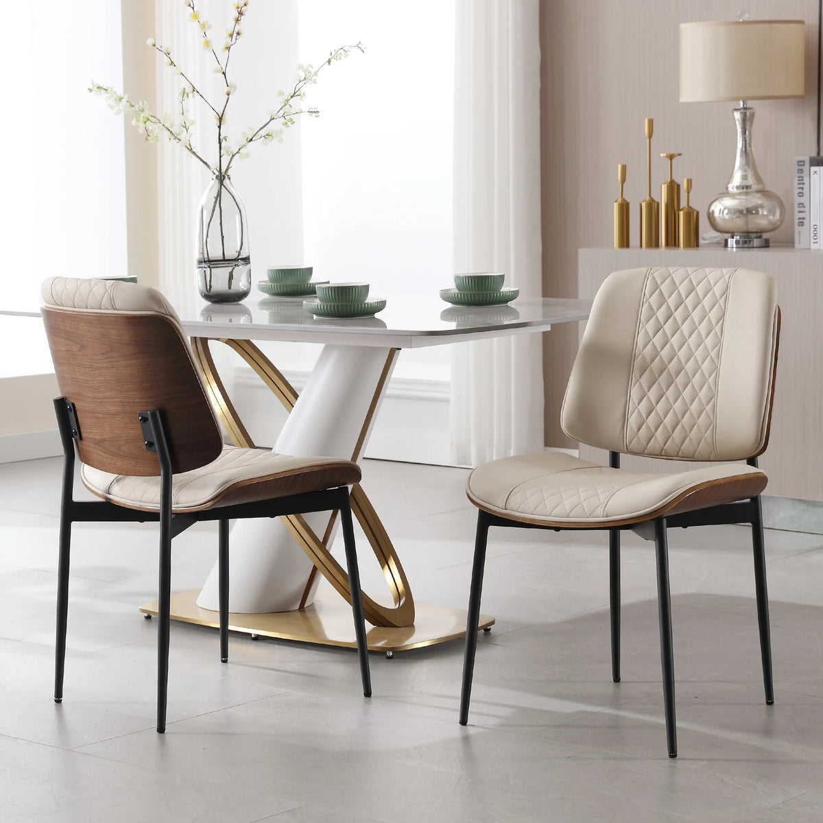 Mid Century Modern Faux Leather Dining Chairs Set of 2 O951119