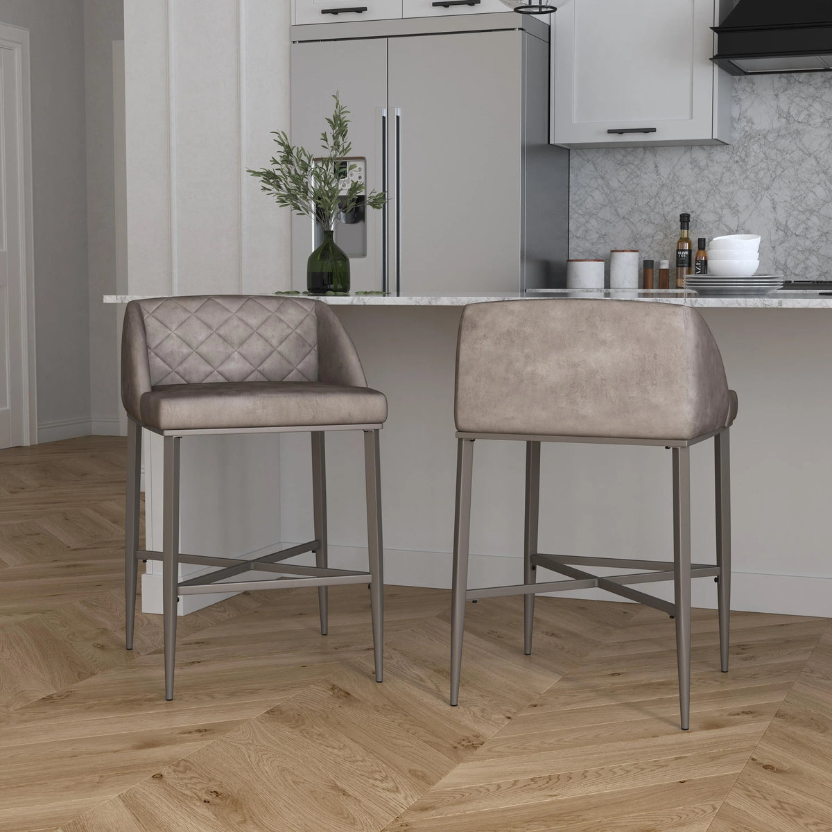 Pewter Metal Counter Height Stool Set of 2 F18037