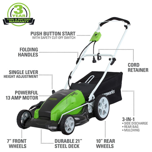 21 Amp Corded Electric Walk-Behind Push Lawn Mower G176