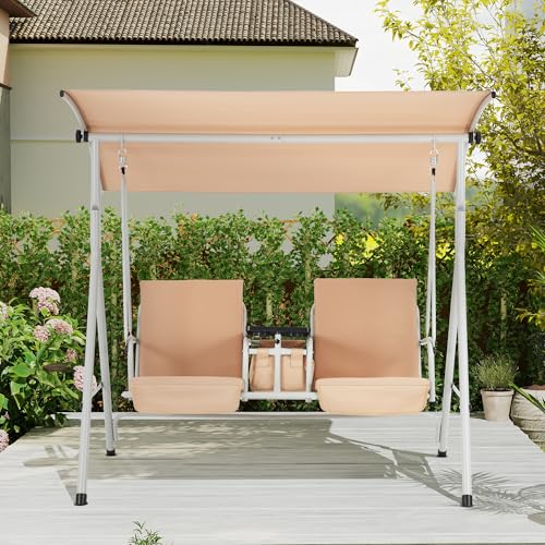 2 Seat Outdoor Porch Swing with Adjustable Canopy and Cushions C3328