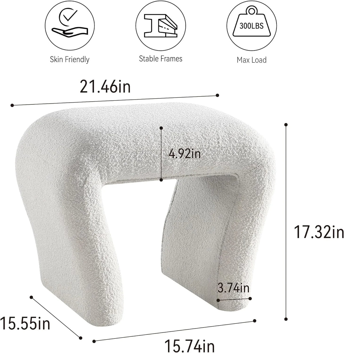 Boucle Vanity Stool with Wooden Legs B577